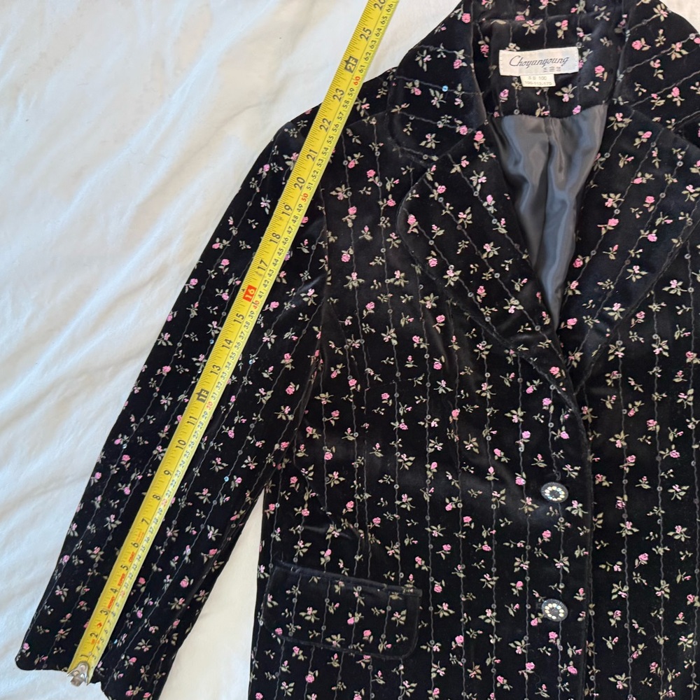 Quilted Velvet Floral Sequin Blazer Black Pink Rose Jacket VTG Cottagecore Y2K - Picture 11 of 11